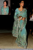 Turquoise green Net Saree With Banglori silk Blouse