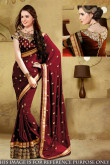 Maroon Georgette Saree With Raw Silk Blouse