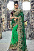 Green Net, Satin And Silk Saree With Blouse