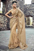 Beige Net Saree With Blouse