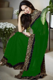 Green Georgette Saree With Banglori Silk Blouse