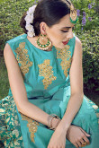 Turquoise Green Jacquard And Silk Lehenga With Choli
