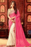 Off White Georgette Saree With Brocade And Net Blouse
