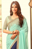Sea Green Georgette Saree With Net Blouse