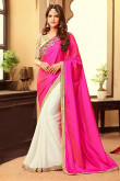 Rani pink and off white Chiffon and silk Saree With Brocade and net Blouse