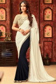 Off white and black Chiffon and georgette Saree With Brocade and net Blouse