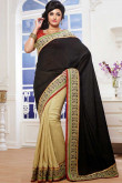 Black and Beige Cotton and Jacquard Saree