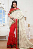 Red and White Cotton and Georgette Saree 