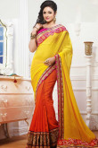 Orange and Yellow Georgette and Jacquard Saree