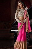 Beige Pink Georgette Net Satin Saree with Silk Blouse
