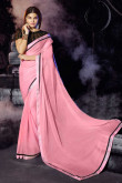 rose sari en mousseline de soie avec chemisier en soie d'art