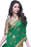 Beige Green Chiffon Saree with Silk Blouse