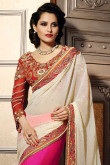 Cream and pink Georgette Saree With Art silk Blouse