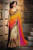 Mustard, cream and pink Georgette Saree With Art silk Blouse