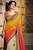 Mustard, cream and pink Georgette Saree With Art silk Blouse