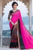 Black And Pink Crepe And Georgette Saree With Georgette Blouse