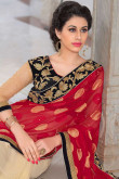 Cream and maroon Georgette Saree With Velvet Blouse