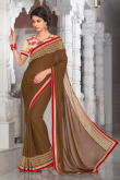 Brown Georgette Saree With Net Blouse
