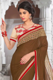 Brown Georgette Saree With Net Blouse