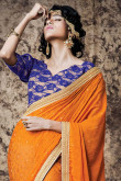 Blue and orange Jacquard Saree With Silk Blouse