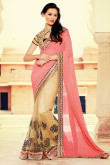 Beige and pink Georgette and net Saree With Art silk Blouse