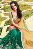 Green And Yellow Chiffon Net Saree With Art Silk Blouse