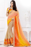 Cream Orange And Yellow Georgette Saree With Silk Blouse