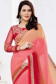 Brown Cream And Pink Georgette Saree With Silk Blouse