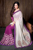 Purple and white Georgette Saree With Art silk Blouse
