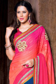 Blue Orange And Pink Chiffon Georgette Saree With Art Silk Blouse