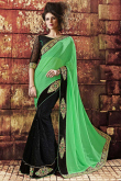Green Black Georgette Net Saree with Art Silk+Net Blouse