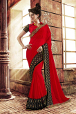Red Georgette Net Saree with Art Silk Georgette Blouse