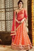Orange Net Bridal Lehenga with Red Dupatta
