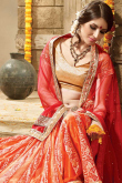 Orange Net Bridal Lehenga with Red Dupatta