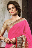 Blue and pink Chiffon and georgette Saree With Art silk Blouse