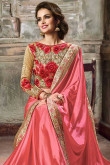 Carrot pink Crepe Saree With Net Blouse