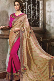 Dark pink beige Chiffon Saree With Art silk Blouse