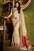 Cream Viscose Saree With Art silk Blouse