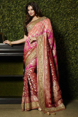 Maroon and pink Viscose Saree With Art silk Blouse