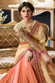 Cream with orange Georgette and net Saree With Art silk Blouse