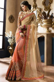 Cream with orange Georgette and net Saree With Art silk Blouse