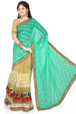 Green and beige Georgette Saree With Art silk Blouse