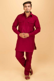 Wine Cotton Kurta Pajama Style for Wedding & Party