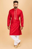 Red Full Sleeve Cotton Eid Kurta Pajama Set