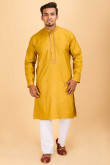 Eid Khadi Cotton Kurta Pajama Set in Mustard Color