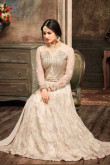 Georgette Anarkali Churidar Suit With Dupatta In White Color