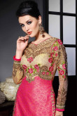 Beige Pink Tussar Silk Jacquard Gown with Chiffon Dupatta