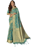 Designer Blue Silk Saree With Broad Border