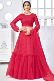 Designer Fancy Net Embroidered Lehenga In Red