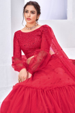 Designer Fancy Net Embroidered Lehenga In Red